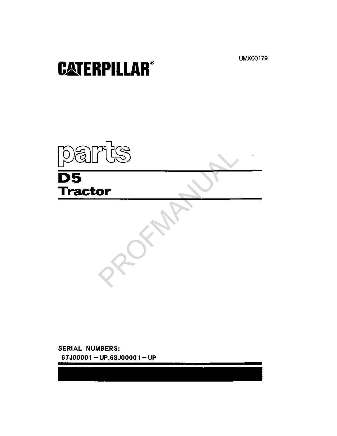 Caterpillar Cat D5 Tractor Parts Catalog Manual ser 68J00001-Up 67J00001-Up
