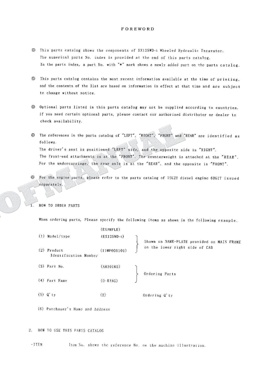 HITACHI EX125WD-5 Excavator Parts Catalog Manual SN 005101