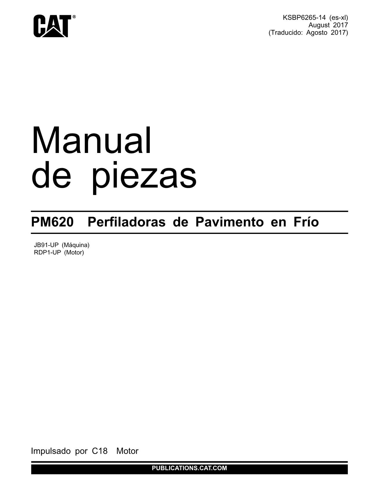 Caterpillar PM620 Perfiladora de pavimento en frío Manual de piezas KSBP6265