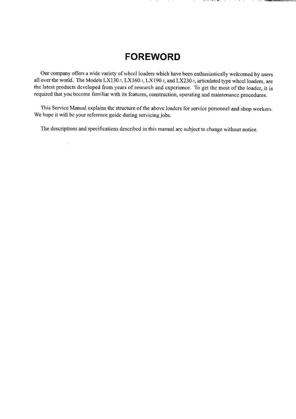 Hitachi LX130-7 LX160-7 LX190-7 LX230-7 Wheel Loader Tech Manual +Schem