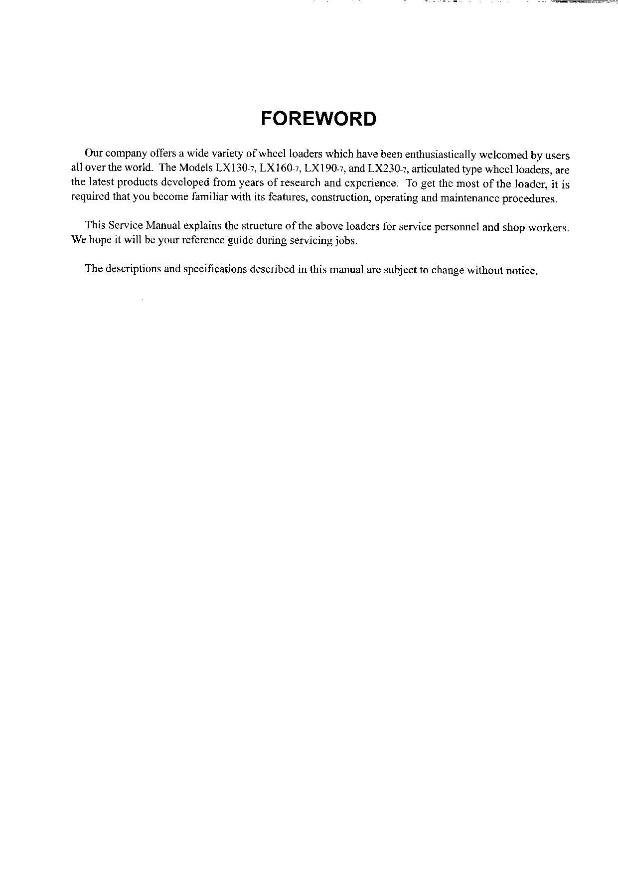 Hitachi LX130-7 LX160-7 LX190-7 LX230-7 Wheel Loader Tech Manual +Schem