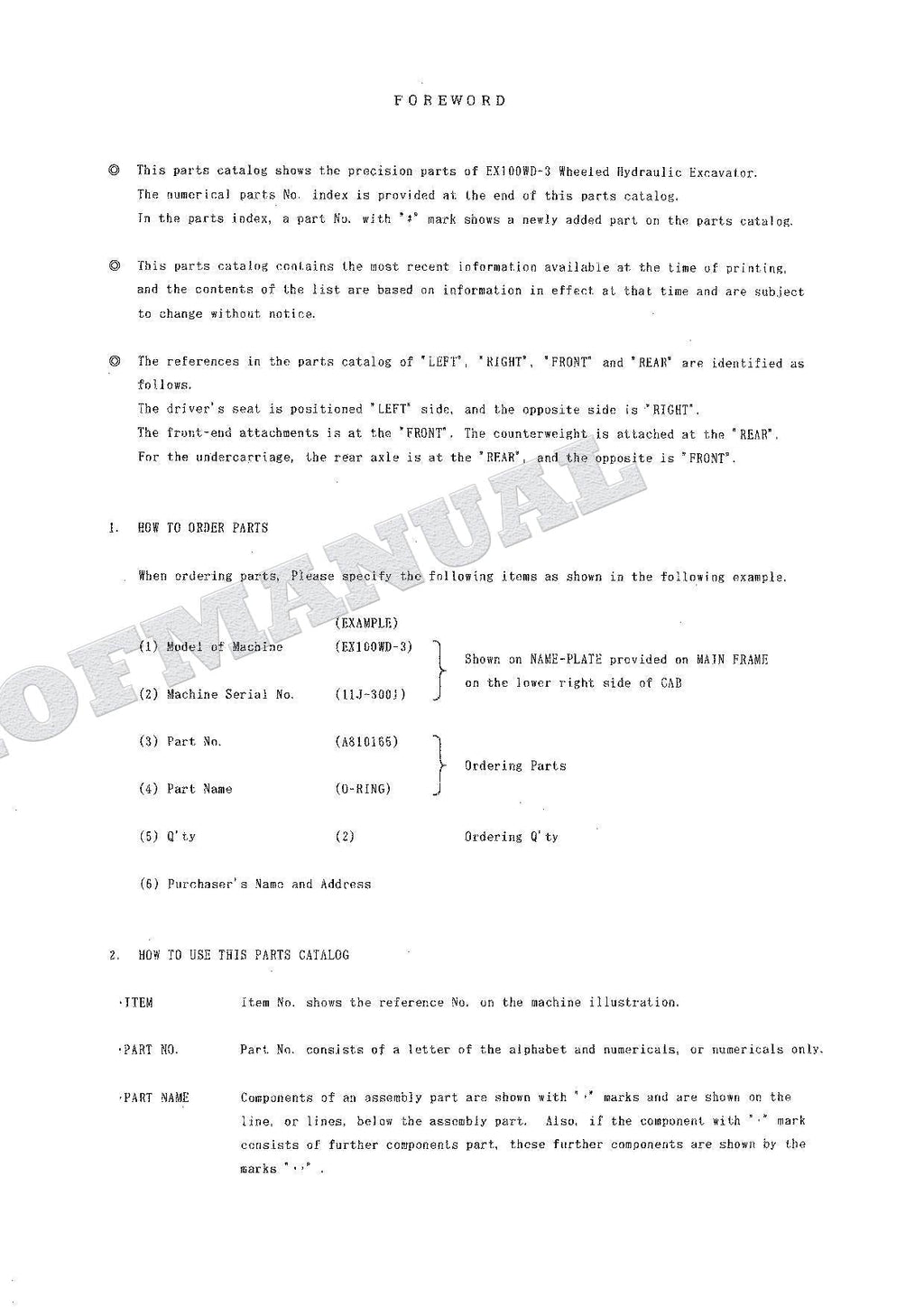 HITACHI EX100WD-3 Equipment Component Excavator Parts Catalog Manual