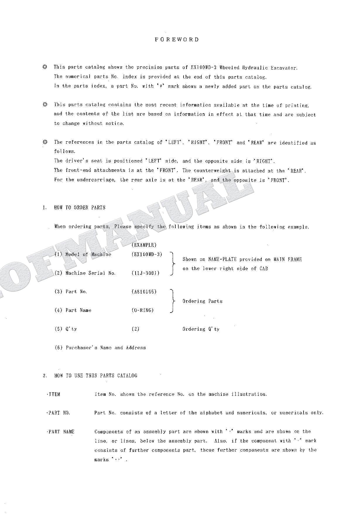 HITACHI EX100WD-3 Equipment Component Excavator Parts Catalog Manual