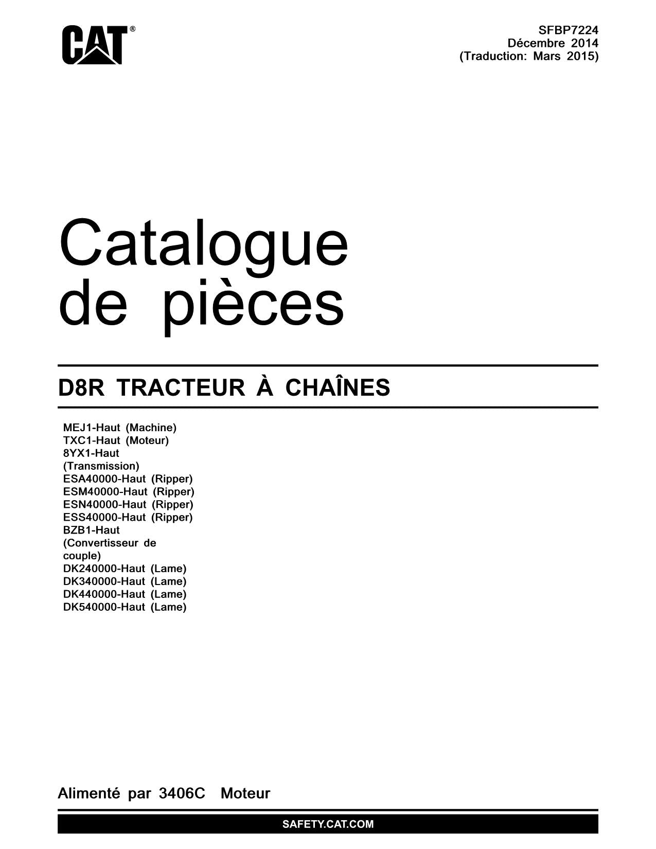 Caterpillar D8R Tracteur Manuel de catalogue de pièces SFBP7224