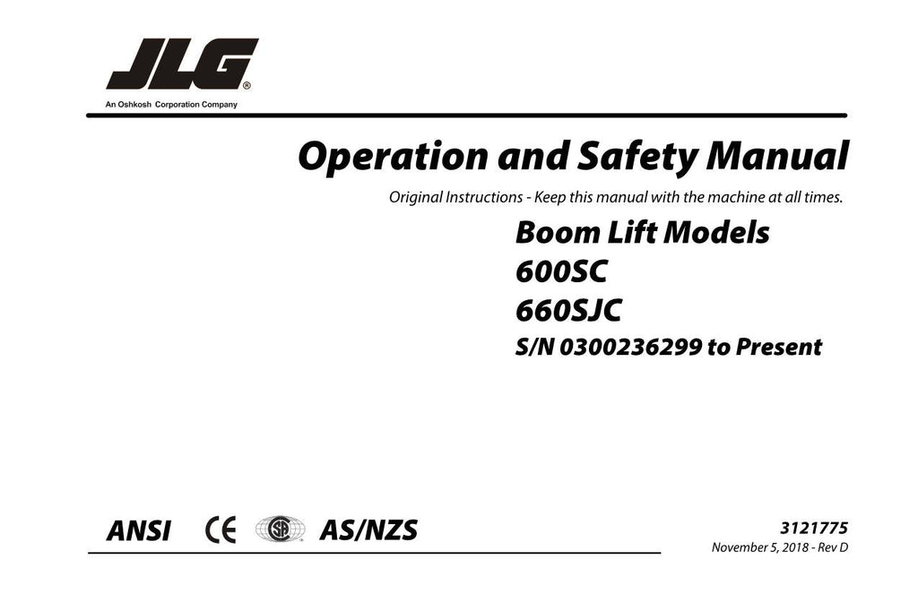 Manual del operador de mantenimiento y operación de plataformas elevadoras JLG 600SC 660SJC 3121775