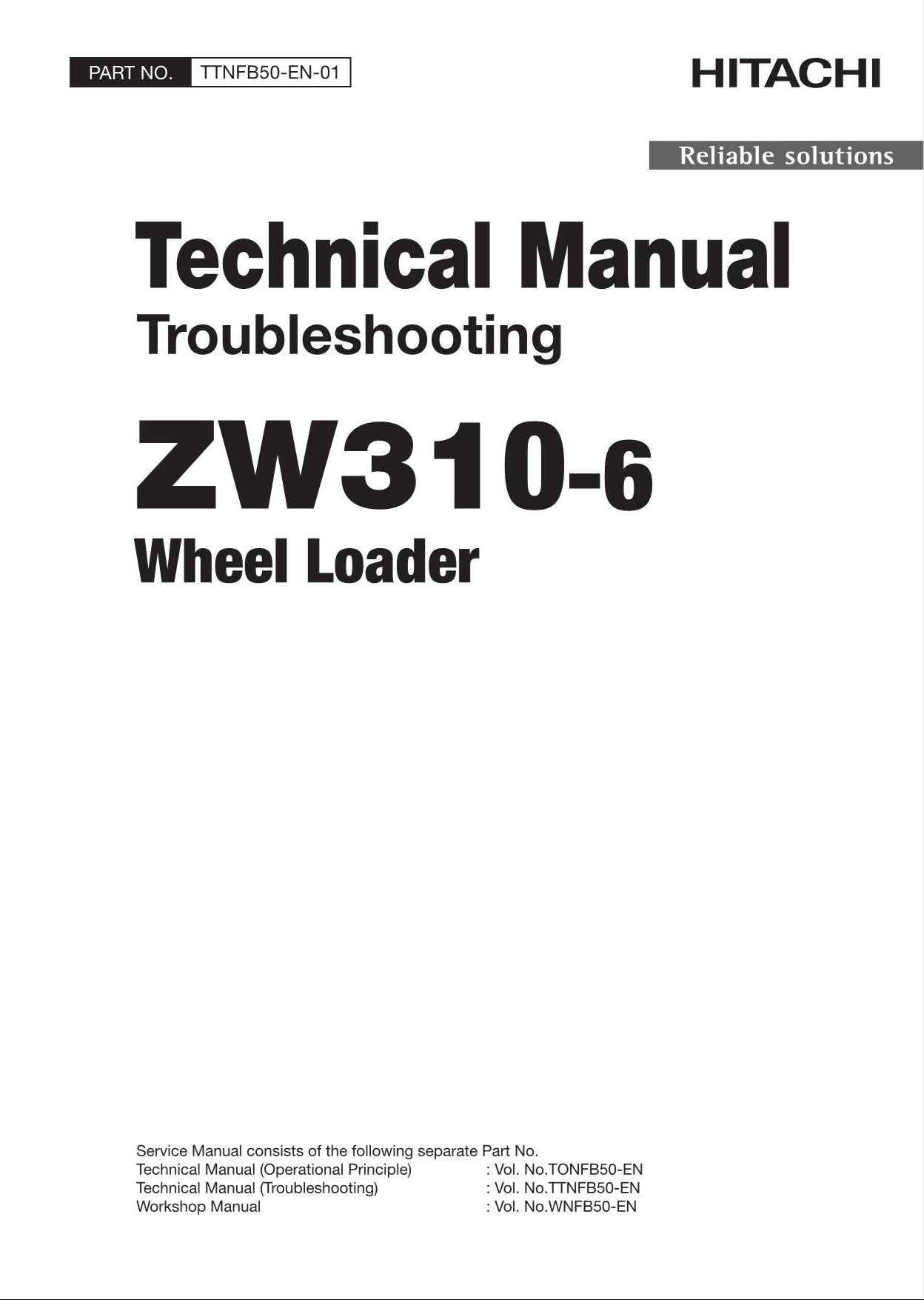 Hitachi ZW310-6 Wheel Loader Technical Manual Troubleshooting +Schematics
