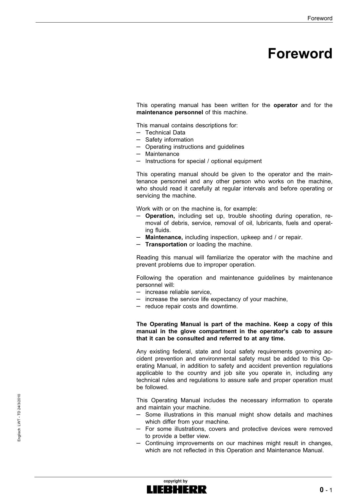 Liebherr TL435 - 13 Telescopic handler Operators manual