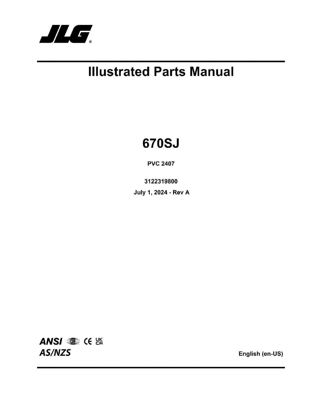 Manual del catálogo de piezas del elevador de pluma JLG 670SJ SL