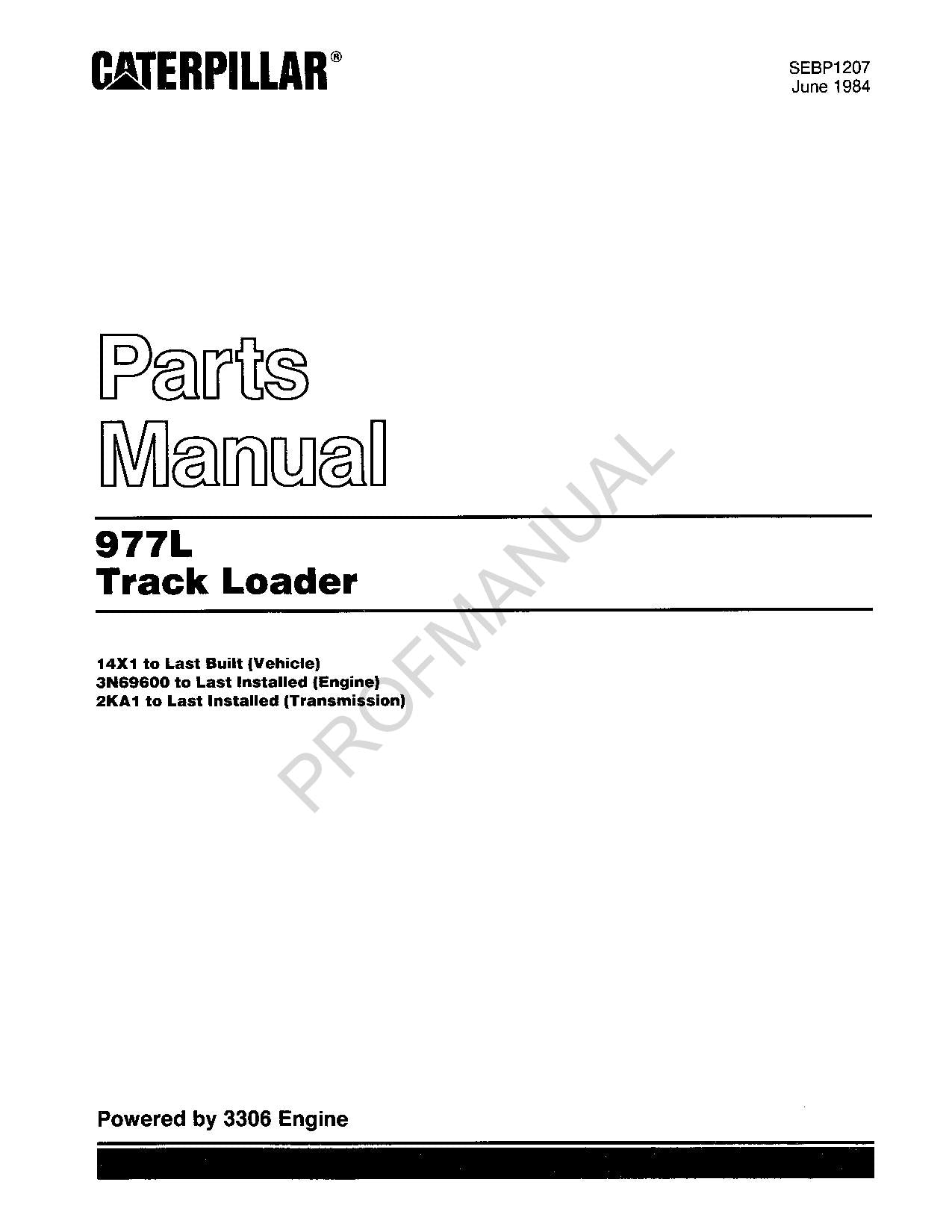 Caterpillar Cat 977L Track Loader Parts Catalog Manual