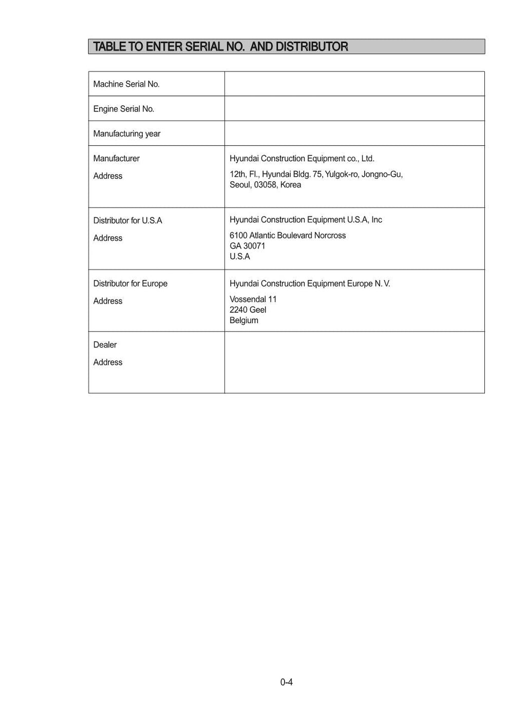 Manual de mantenimiento del operador de la excavadora sobre cadenas Hyundai HX210HD HX220HD