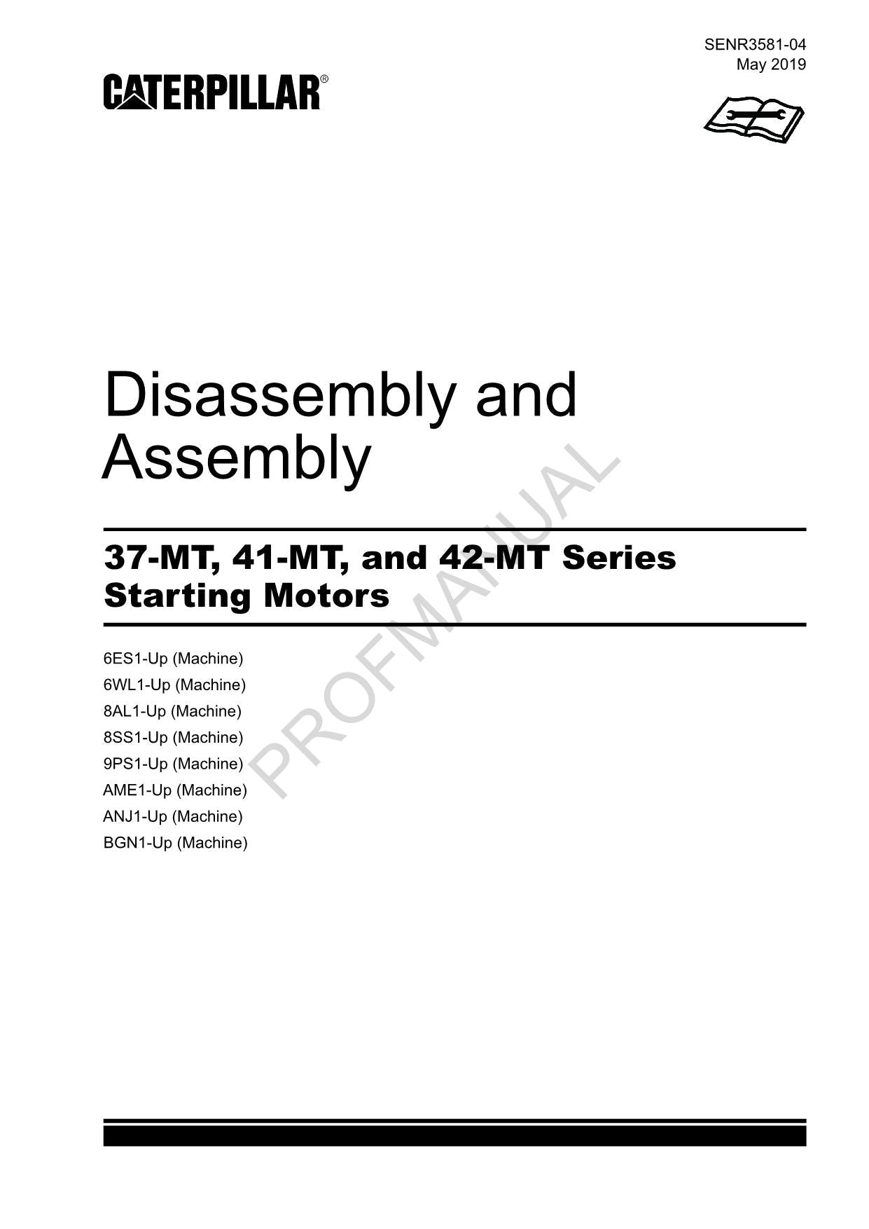 Caterpillar 37-MT 41-MT 42-MT Ser Starting Motors Disass Assemb Service Manual