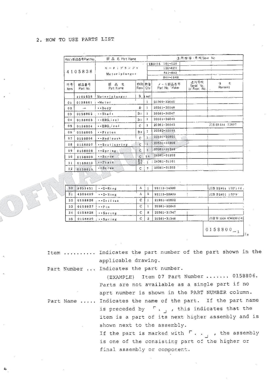 HITACHI UH025 UH025M UH031 UH031M Equip Component Excavator Parts Catalog Manual