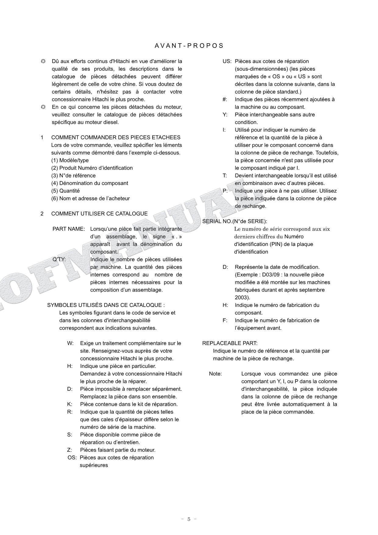 HITACHI ZAXIS ZX60USB-3 NORTH AMERICA Spec Excavator Parts Catalog Manual