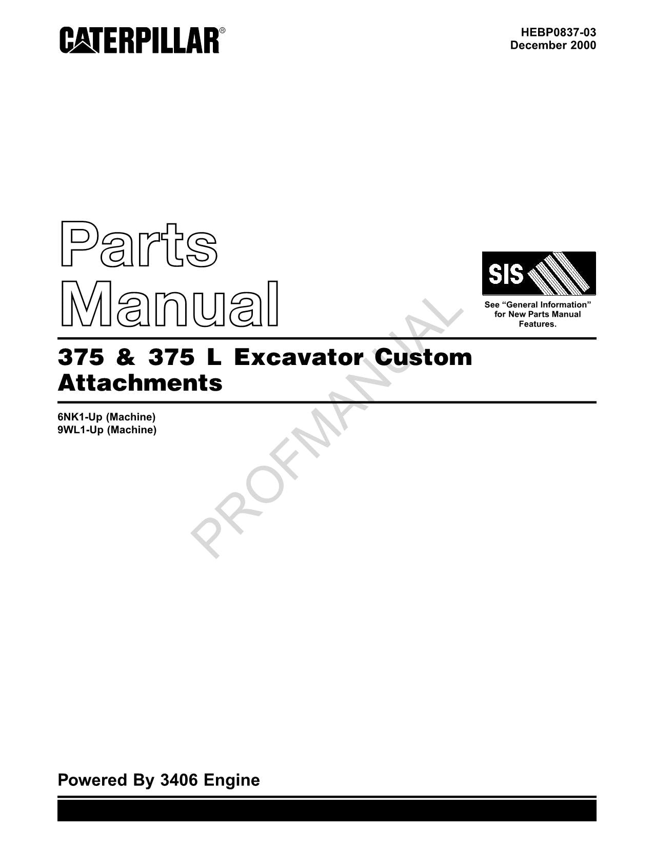 Caterpillar Cat 375 375 L Excavator Custom Attachments Parts Catalog Manual