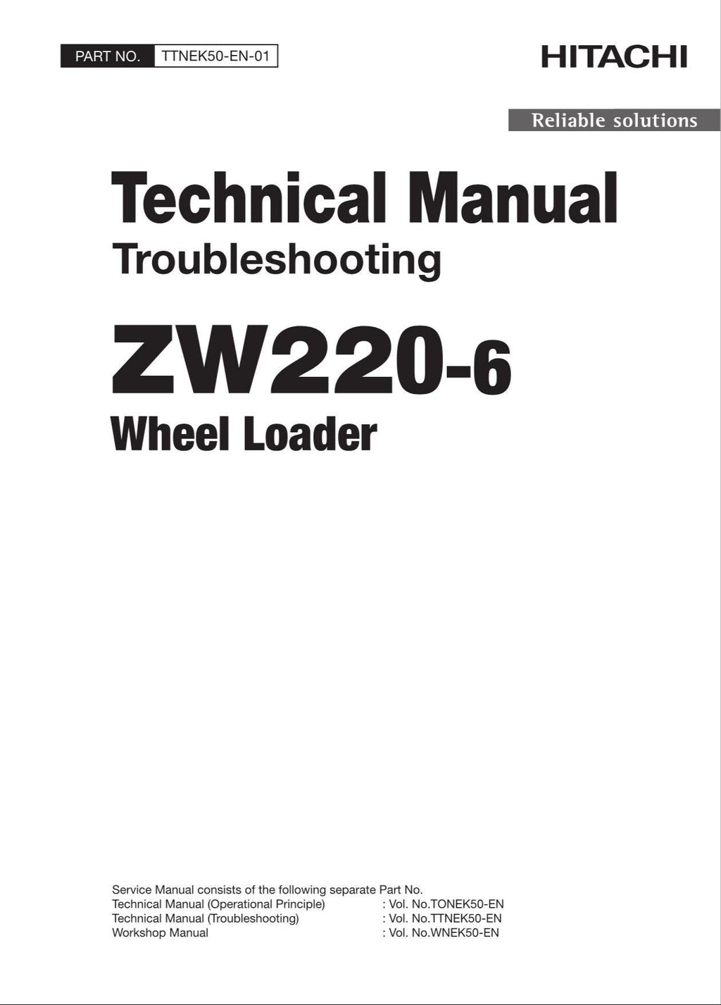 Hitachi ZW220-6 Wheel Loader Technical Manual Troubleshooting +Schematics