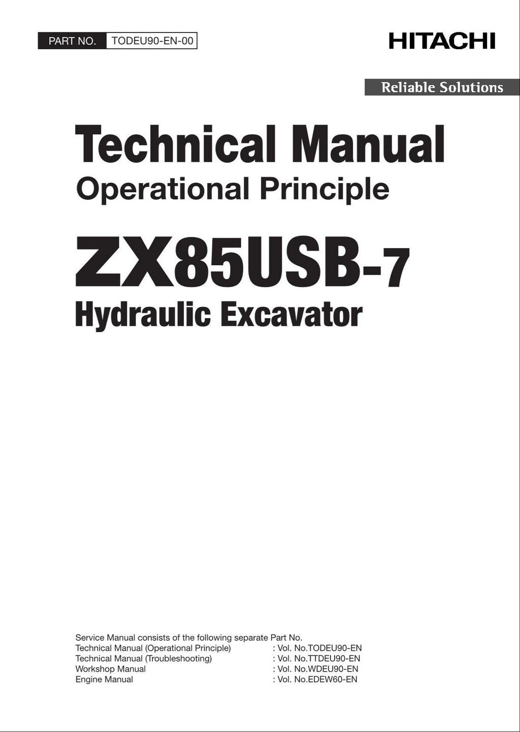 HITACHI ZX85USB-7 Excavator Operational Principle Technical Manual TODEU90-EN-00