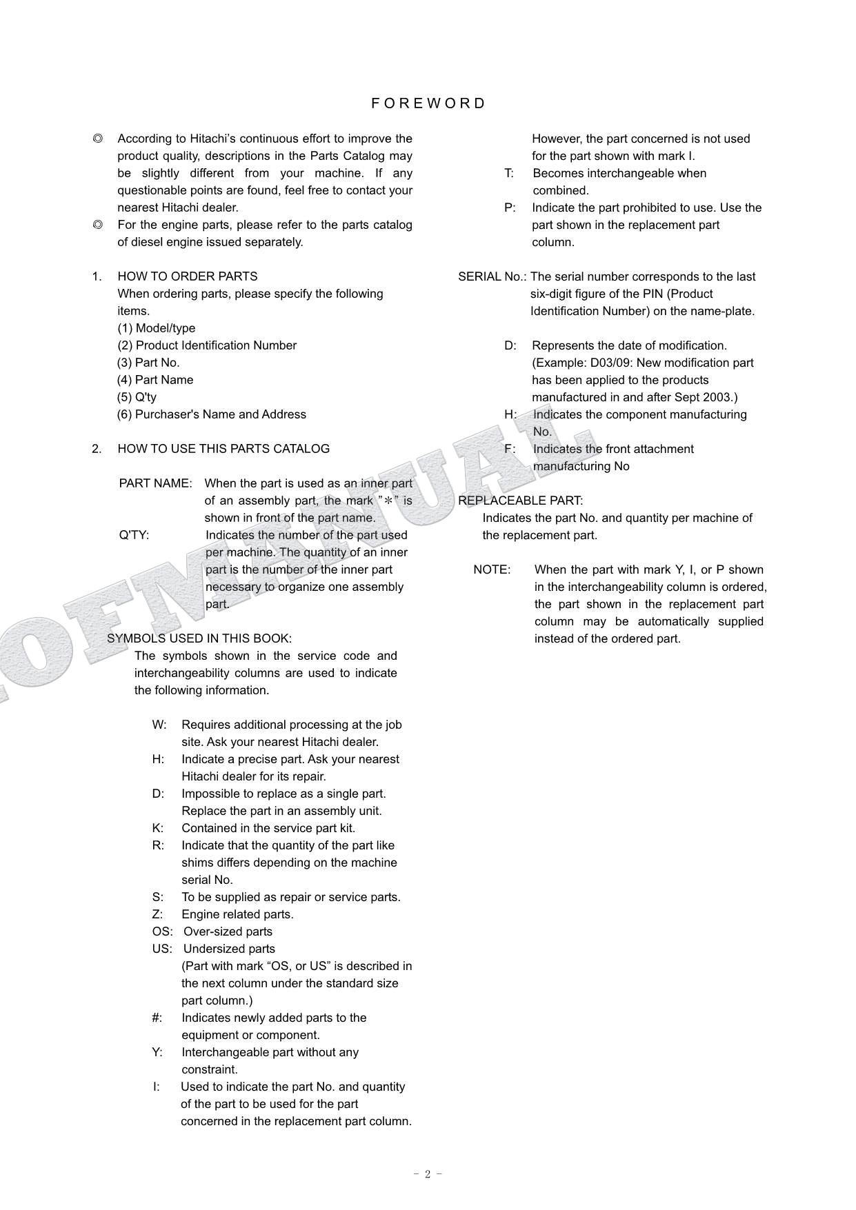 HITACHI ZAXIS ZX60-5G YANMAR 4TNV98-AVHBW Engine Parts Catalog Manual