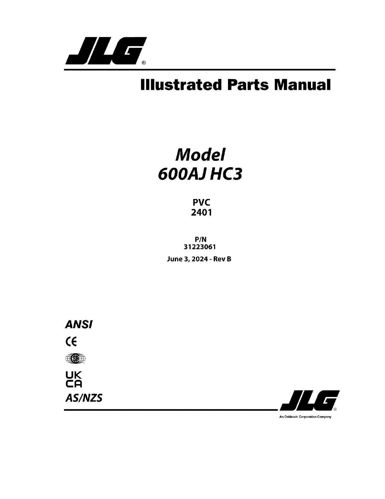 Manual del catálogo de piezas del elevador de pluma JLG 600AJ HC3 31223061