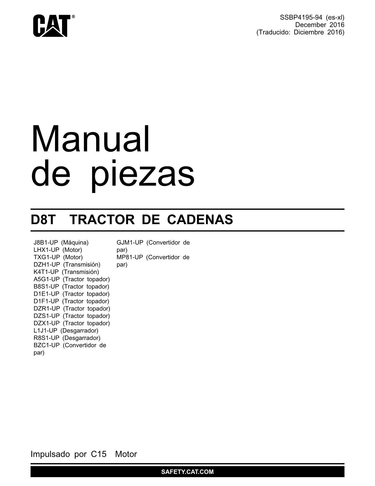 Caterpillar D8T Tractor de Cadenas Manual de piezas SSBP4195 Español