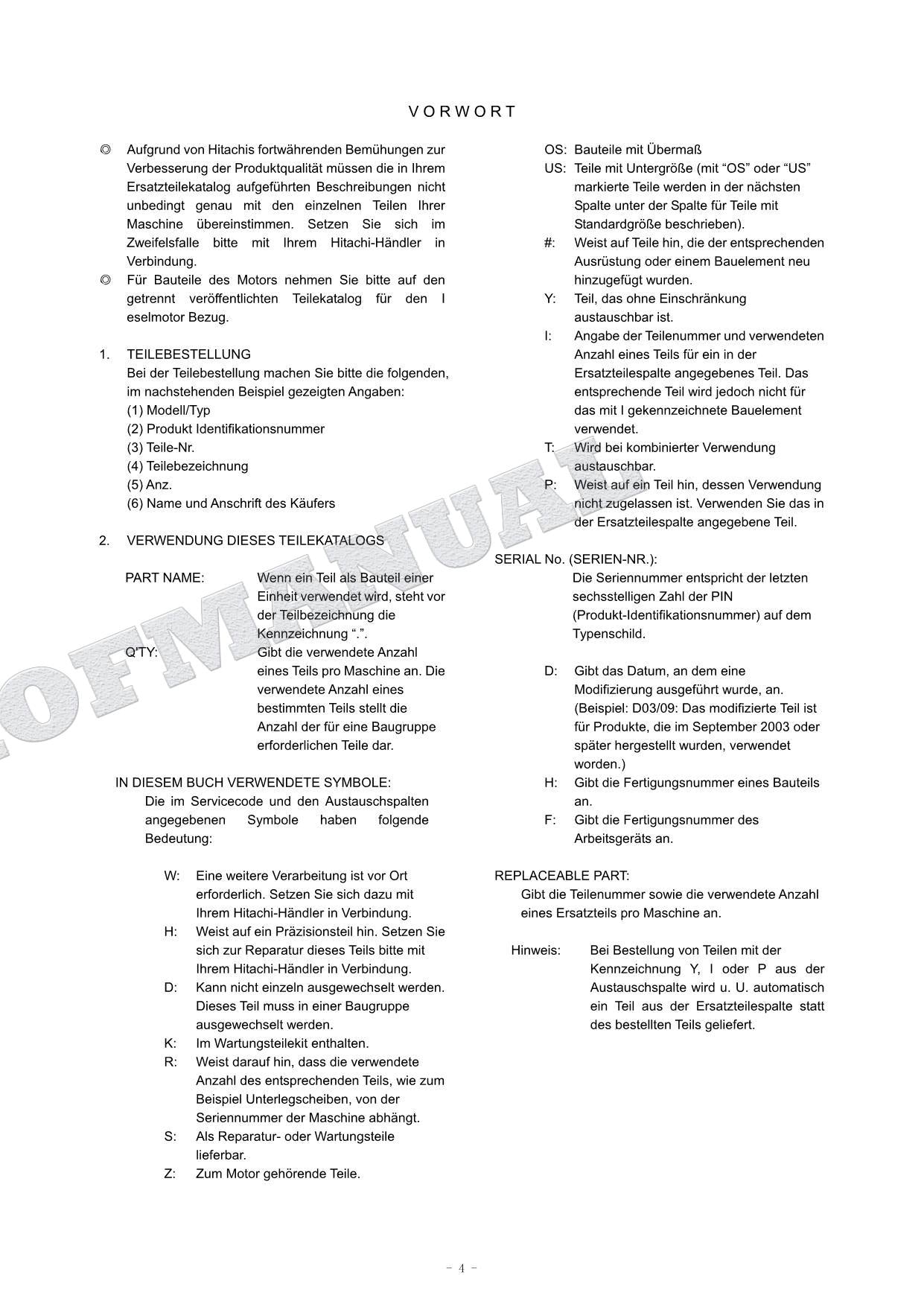 HITACHI ZAXIS ZX125W ML Crane Excavator Parts Catalog Manual