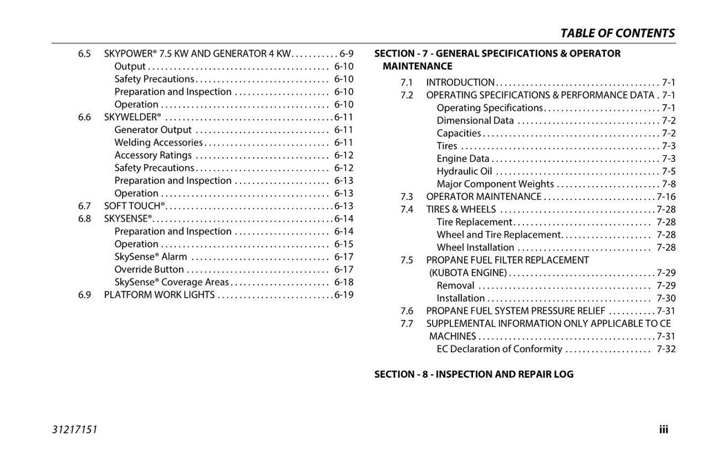 JLG 450AJ HC3 Boom Lift Maintenance Operation Operators Manual 31217151