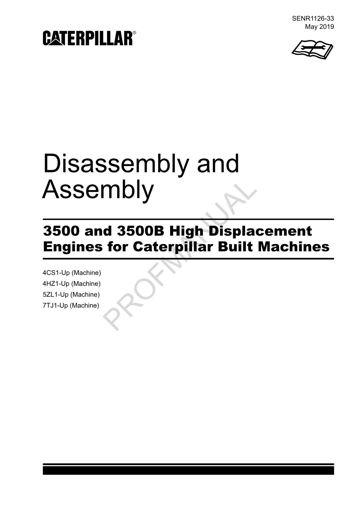 Caterpillar Cat 3500 3500B High Displacement Engine Disassembly Assembly Manual