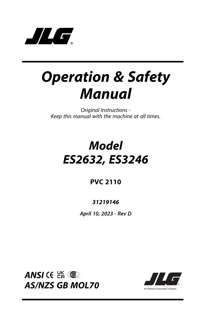 Manual del operador de mantenimiento y operación de elevadores de tijera JLG ES2632 ES3246 31219146