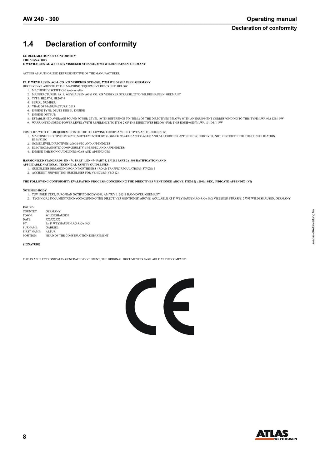 Hyundai HR25 30T-9 ROAD ROLLER Operators Maintenance Manual