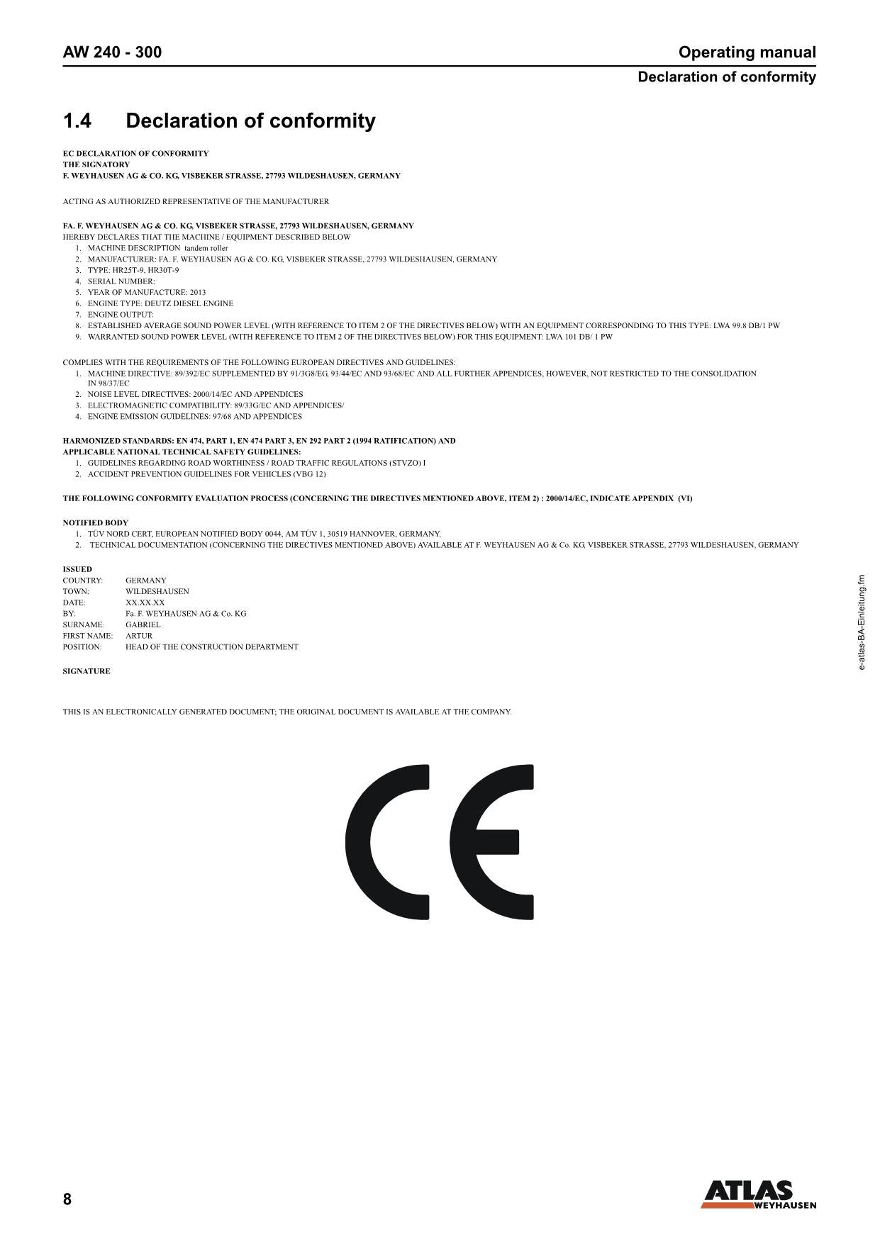 Hyundai HR25 30T-9 ROAD ROLLER Operators Maintenance Manual