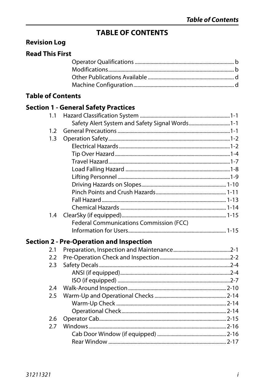 Manual del operador de mantenimiento y operación del manipulador telescópico JLG G5-18A 31211321