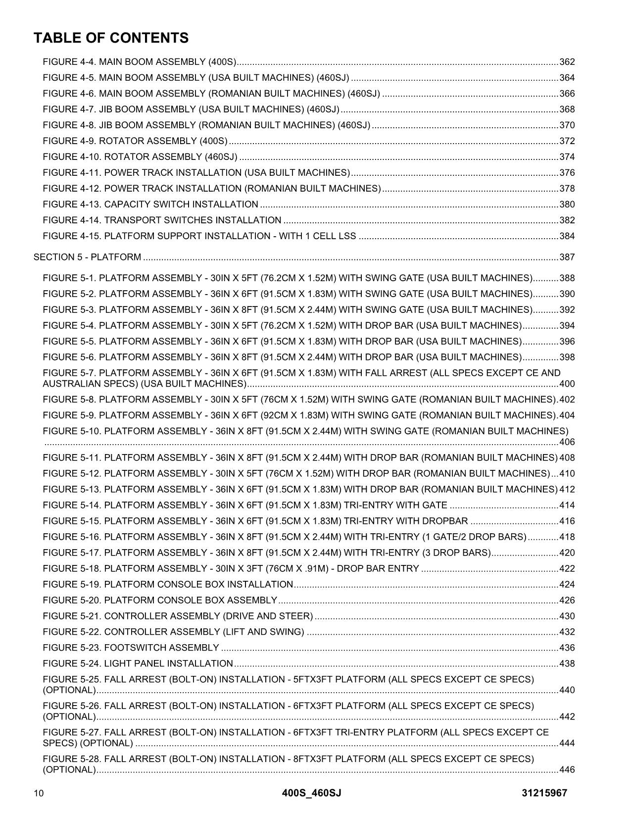JLG  400S 460SJ Boom Lift Parts Catalog Manual