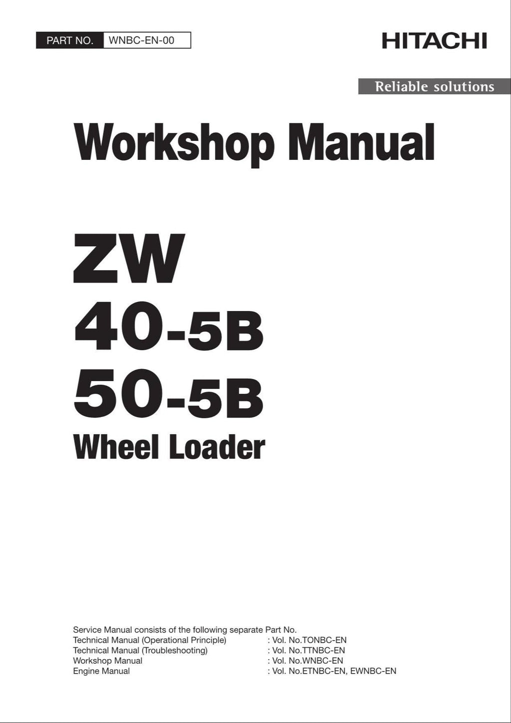 Hitachi ZW40-5B ZW50-5B Wheel Loader Workshop Manual