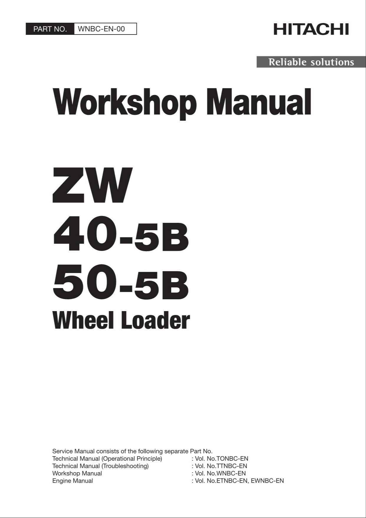 Hitachi ZW40-5B ZW50-5B Wheel Loader Workshop Manual