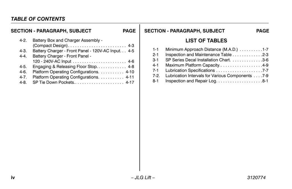 JLG 12SP 15SP Vertical Mast Maintenance Operation Operators Manual