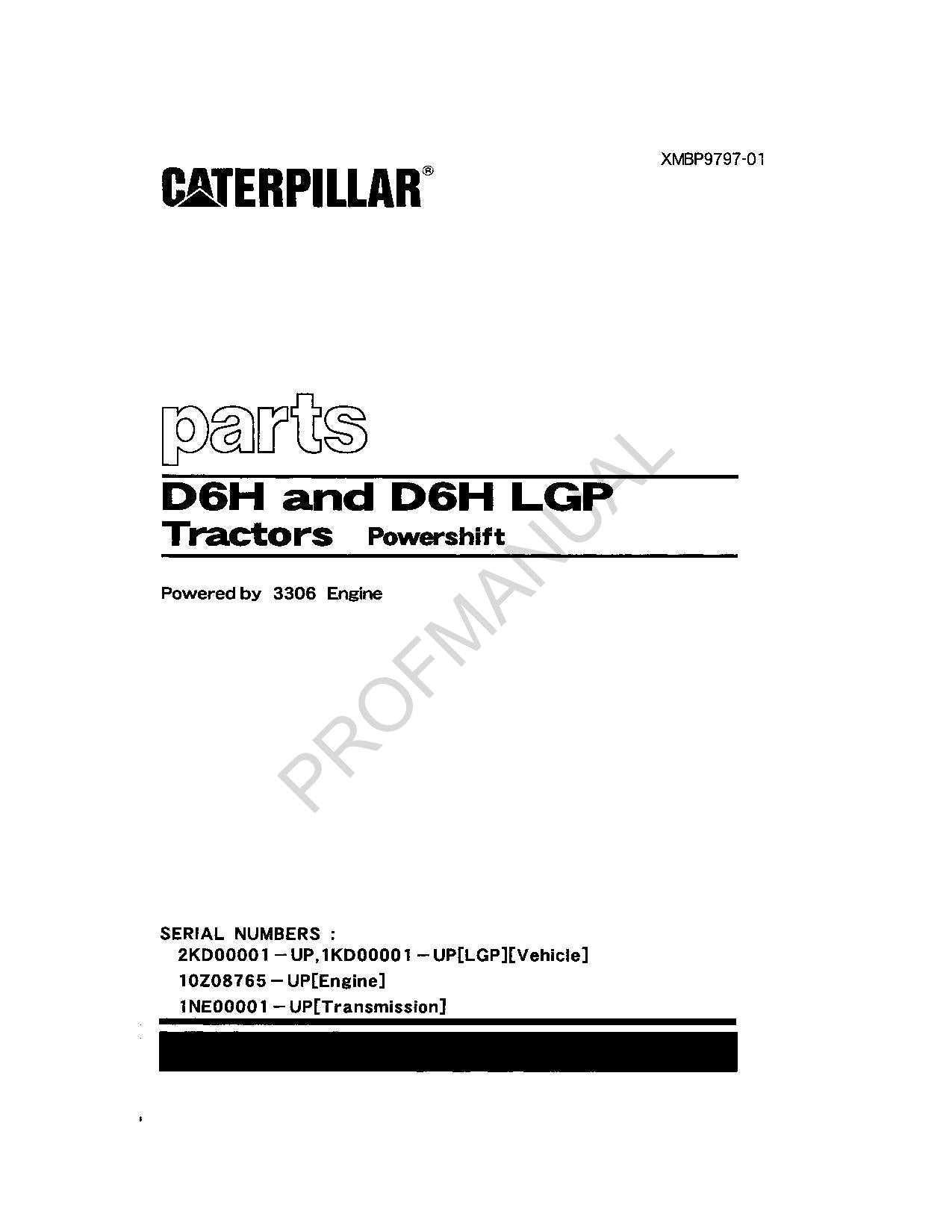 Caterpillar Cat D6H D6H LGP Tractor Power Shift Parts Catalog Manual XMBP9797