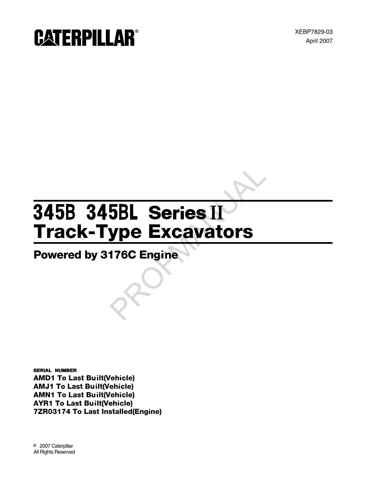Caterpillar Cat 345B 345B L Track Type Excavator Parts Catalog Manual XEBP7829