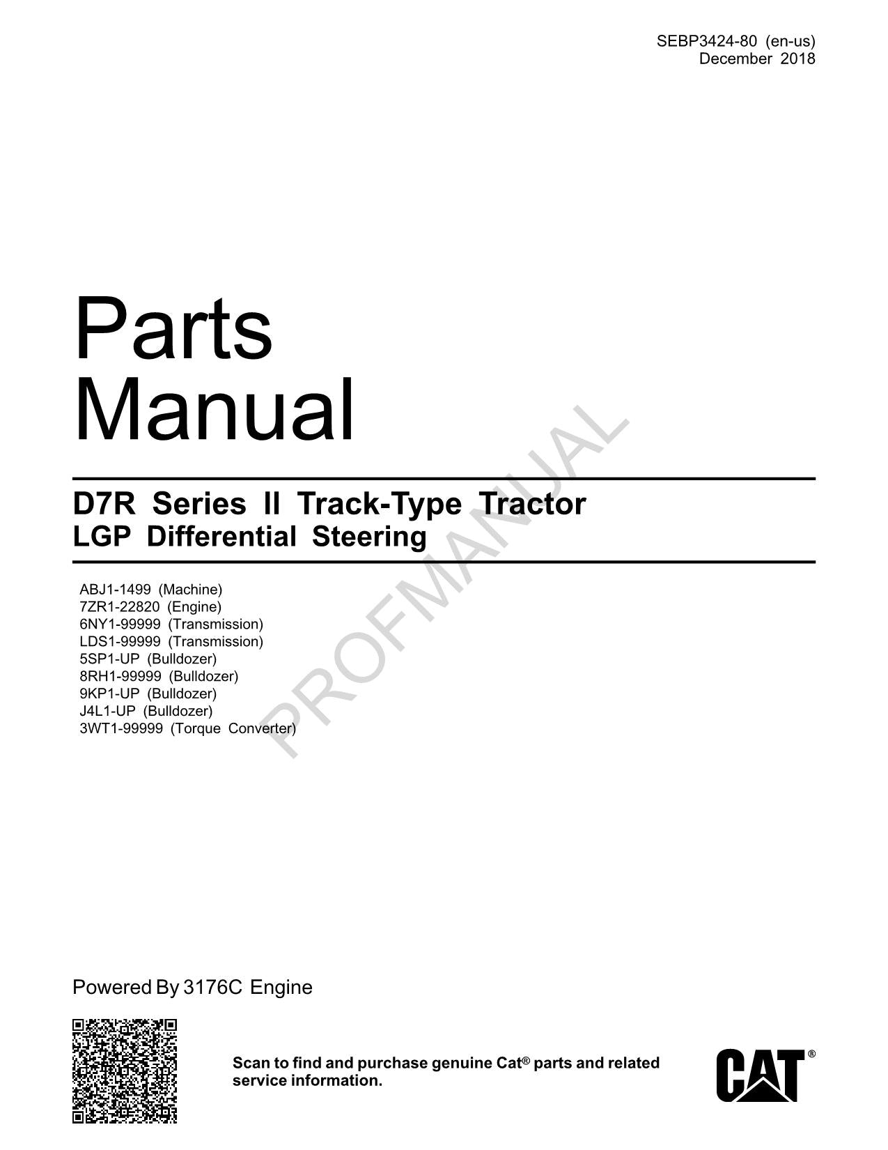 Caterpillar Cat D7R Series II Track Type Tractor LGP Parts Catalog Manual