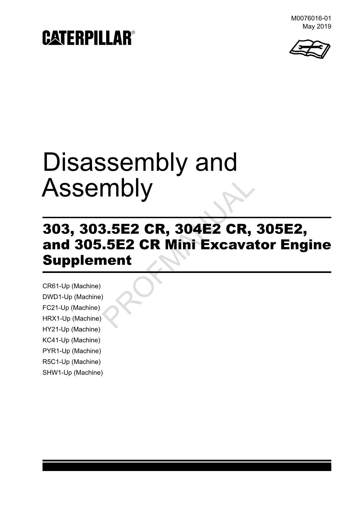 Caterpillar 305E2 305.5E2 CR Engine Supplement Service Manual Disassem Assem