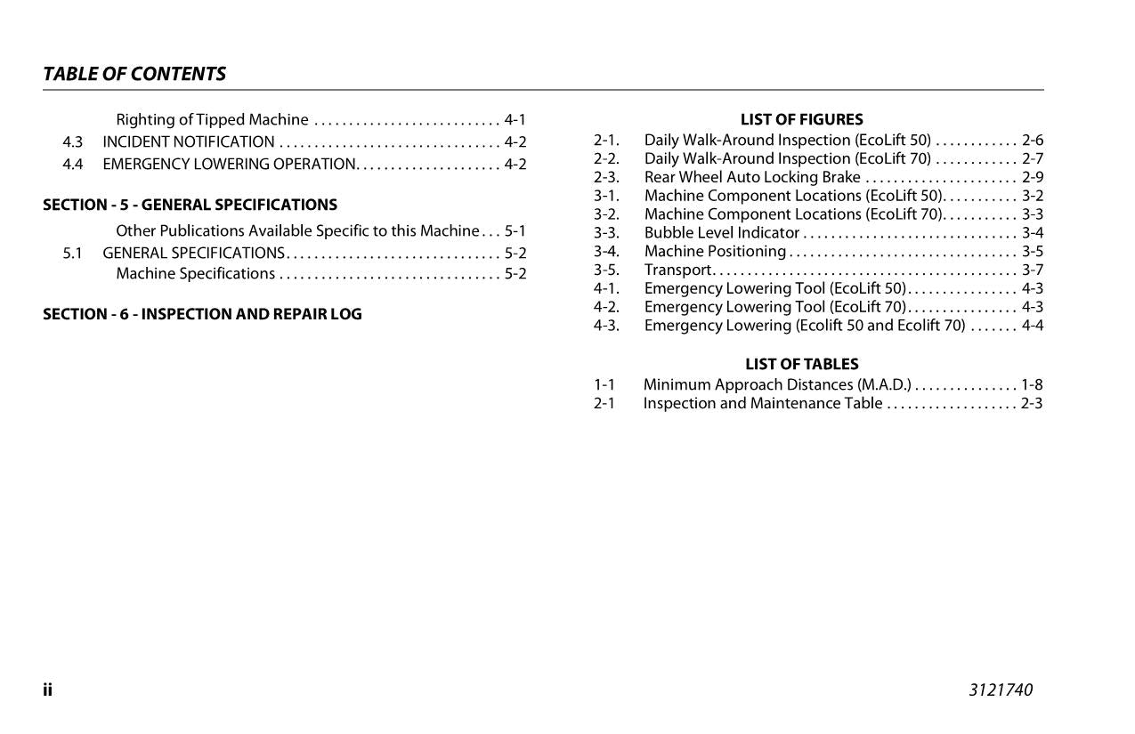 Manual del operador de mantenimiento y operación del mástil vertical JLG Ecolift 50 Ecolift 70