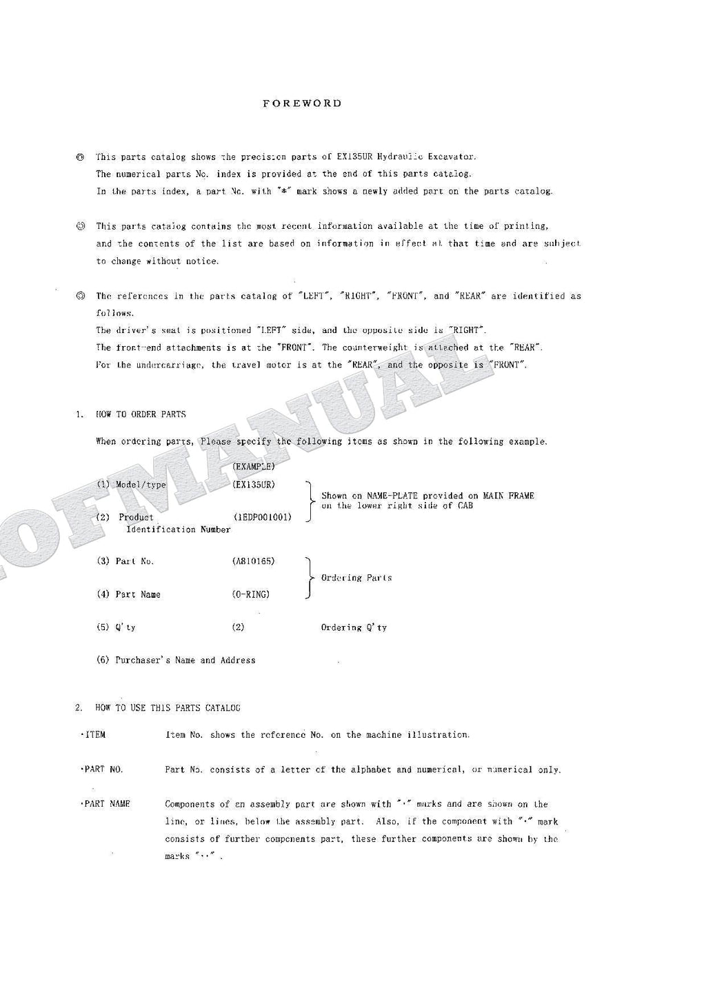 HITACHI EX135UR Equipment Component Excavator Parts Catalog Manual