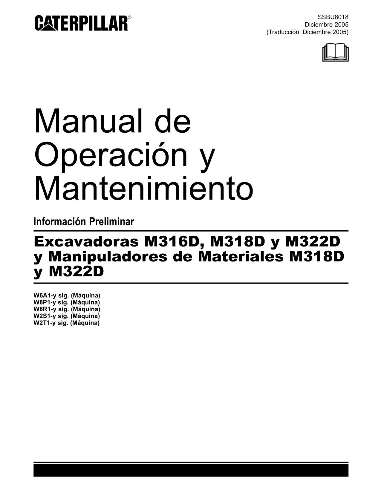 Caterpillar M318D M322D Manipulador de materiales Manual de Operación Español