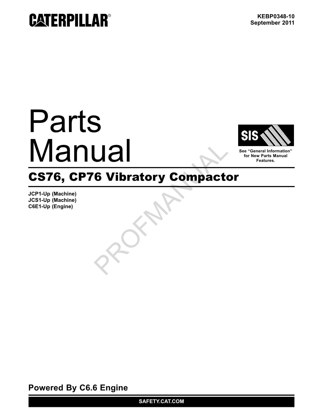 Caterpillar CS76 CP76 Vibratory Compactor Parts Catalog Manual