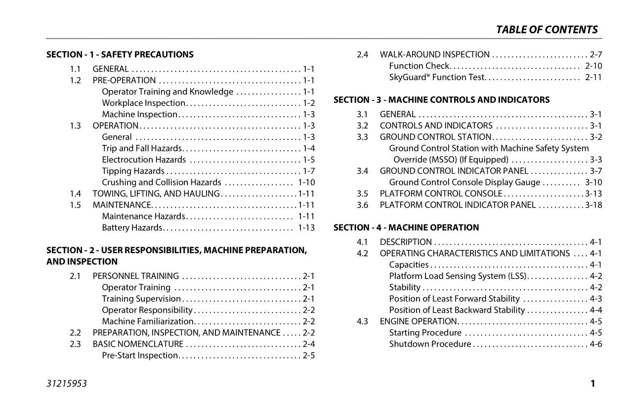 Manual del operador de mantenimiento y operación de la plataforma elevadora JLG 340AJ 31215953