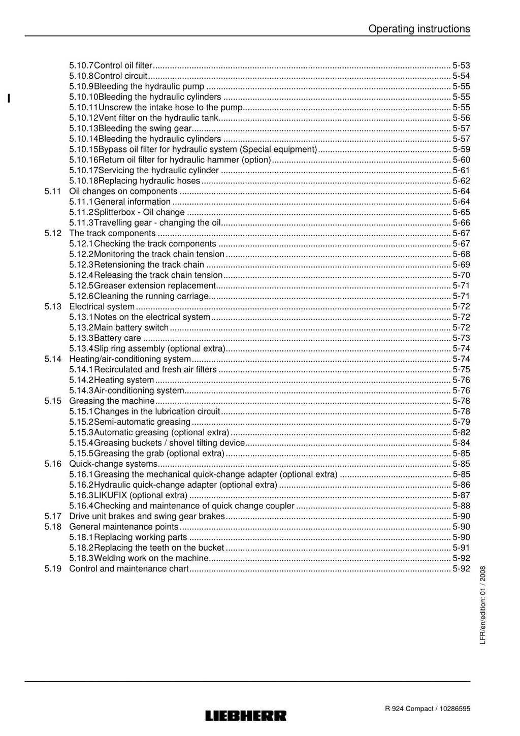 Liebherr R924 Compact Excavator Operators manual