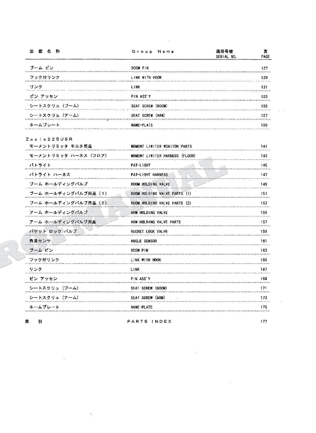Manual del catálogo de piezas de la excavadora grúa HITACHI ZX75US 125US 135US 225US 225USR ML
