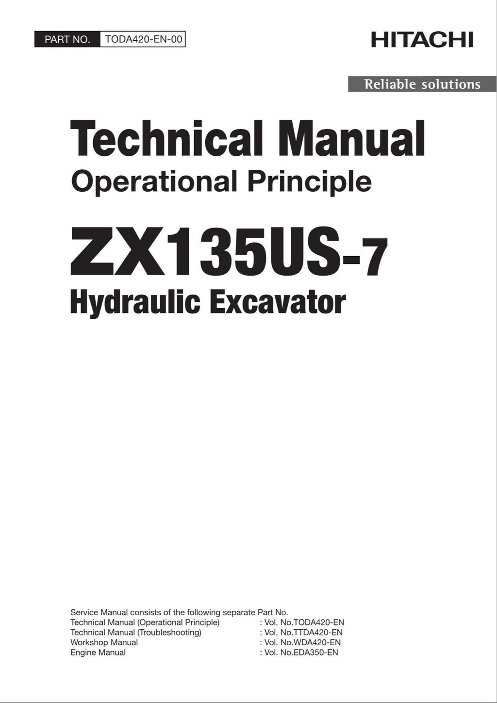 HITACHI ZX135US-7 Operational Principle Excavator Oceanian Technical Manual