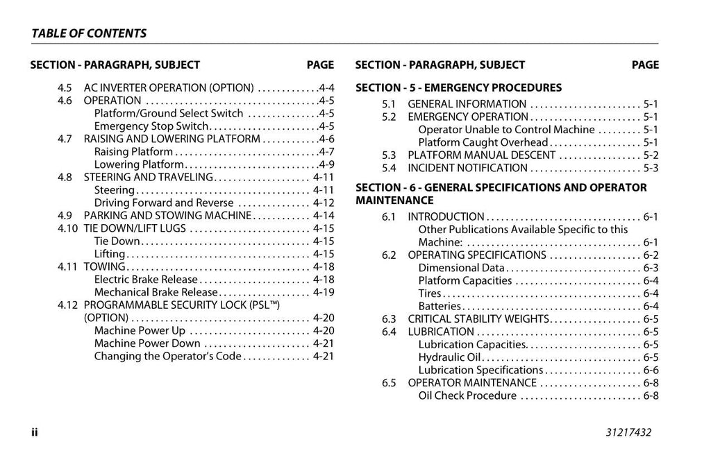 JLG 1230ES Vertical Mast Maintenance Operation Operators Manual 31217432