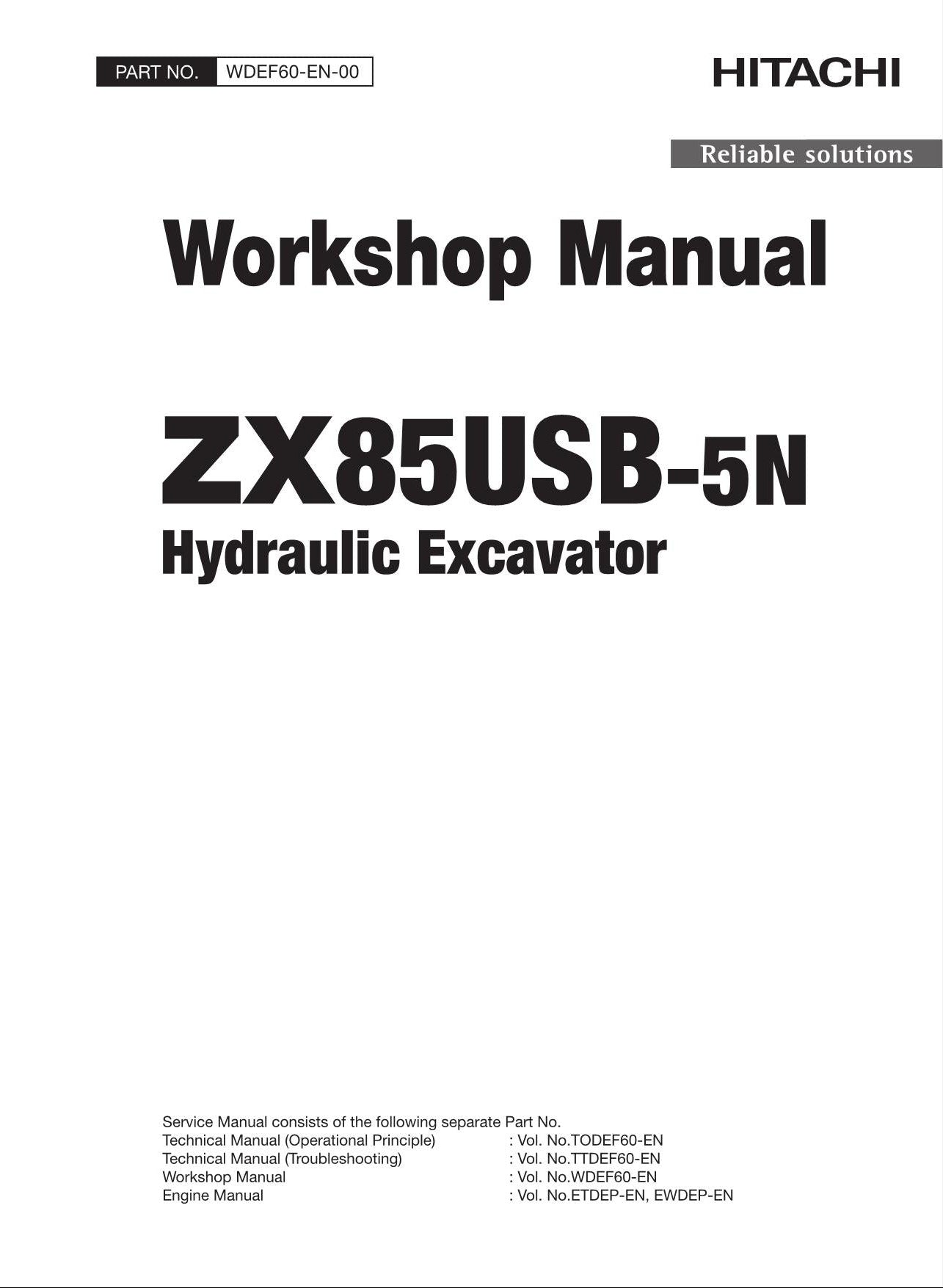 HITACHI ZAXIS ZX85USB-5N Excavator Workshop Service Manual