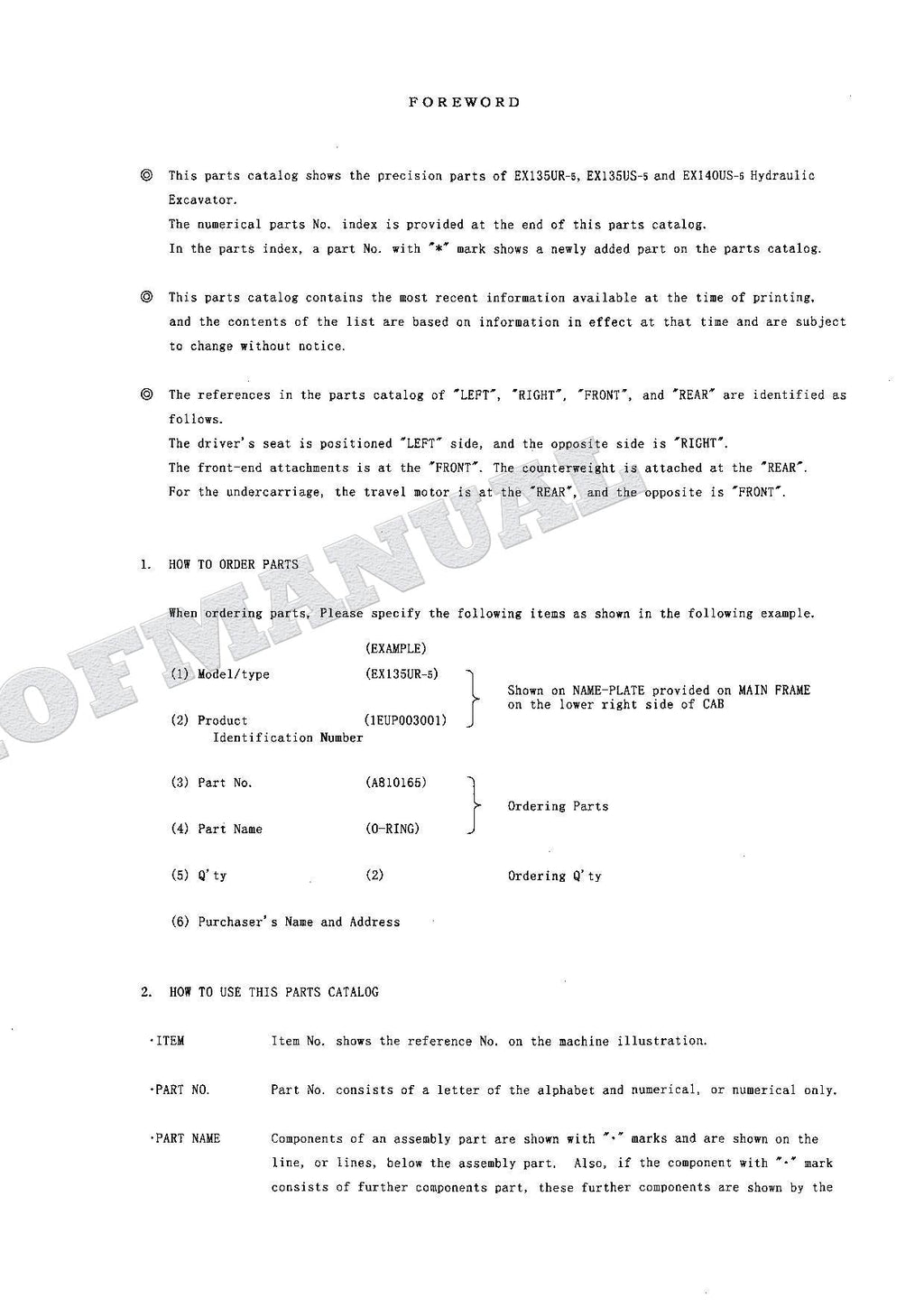 HITACHI EX135UR-5 EX135US-5 EX140US-5 Equip Comp Excavator Parts Catalog Manual