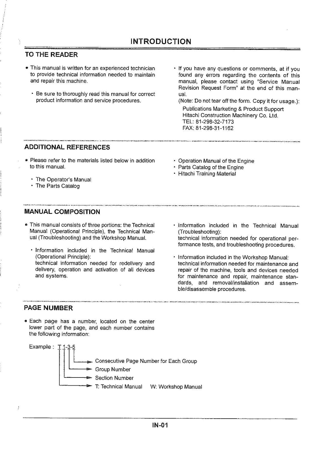 HITACHI EX75US-7 Excavator Troubleshooting Technical Manual